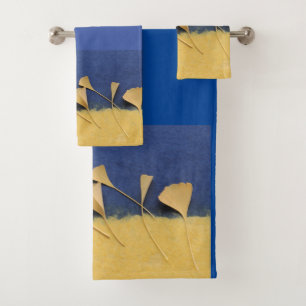 Ginkgo leaves on handmade paper textures bath towel set
