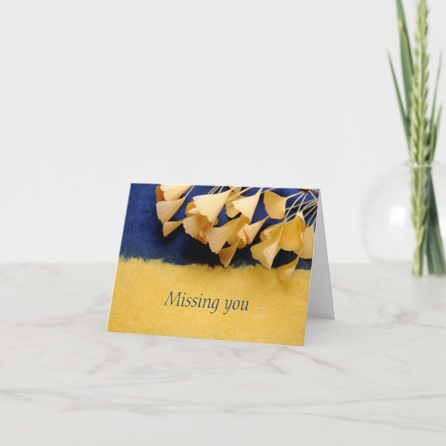 ginkgo leaves on texture missing you note card (Front)