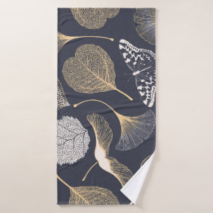 Ginkgo Leaves: Seamless Floral Elegance. Bath Towel