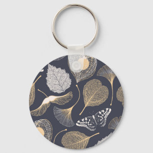 Ginkgo Leaves: Seamless Floral Elegance. Key Ring