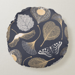 Ginkgo Leaves: Seamless Floral Elegance. Round Cushion