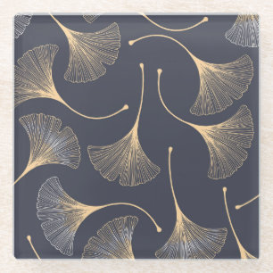 Ginkgo Leaves Seamless Floral Pattern Glass Coaster