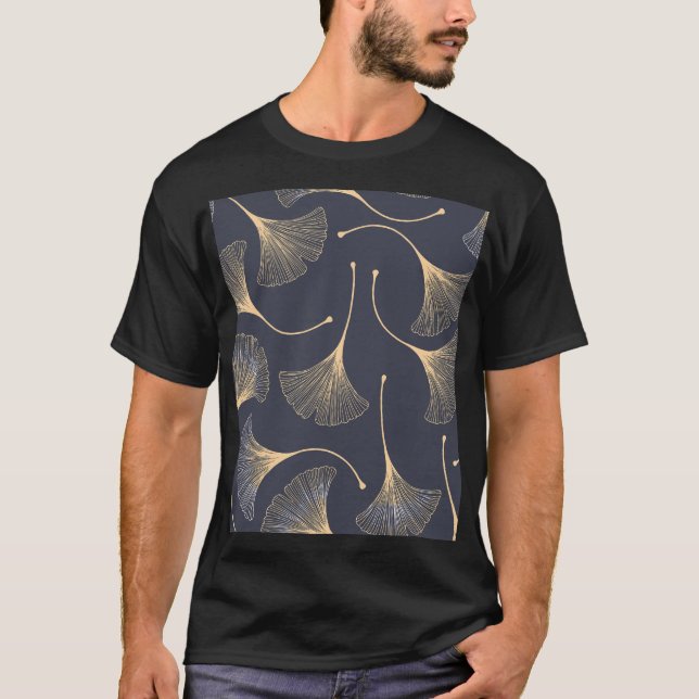 Ginkgo Leaves Seamless Floral Pattern T-Shirt (Front)