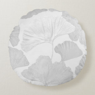 Ginkgo Leaves Soft Gray Dream 2 Round Cushion