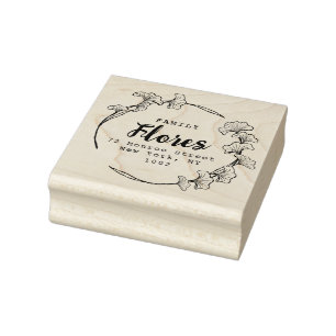 Ginkgo leaves wreath Personalize Name  Rubber Stamp