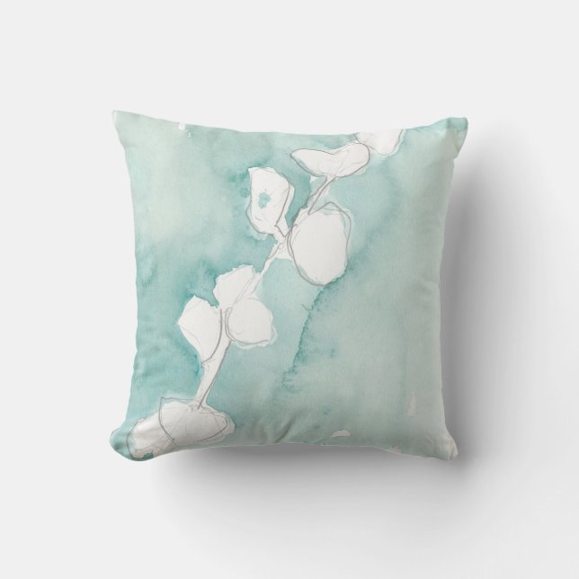 Ginkgo on Dusty Teal - White Cushion (Front)
