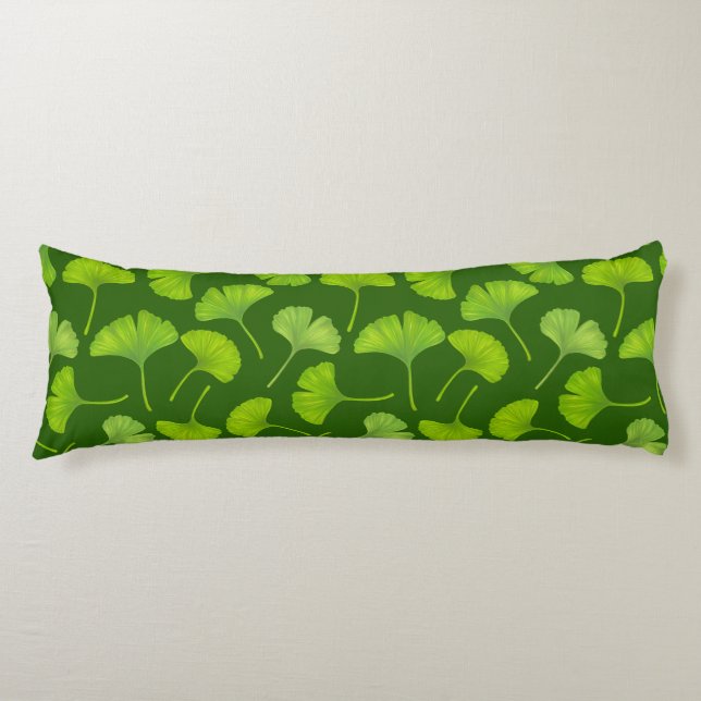 Ginkgo pattern on dark green body cushion (Front)