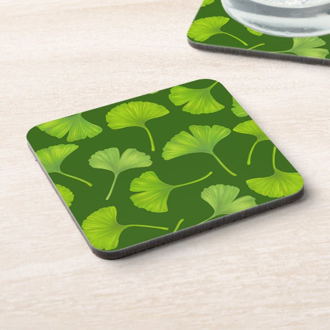 Ginkgo pattern on dark green coaster (Left Side)