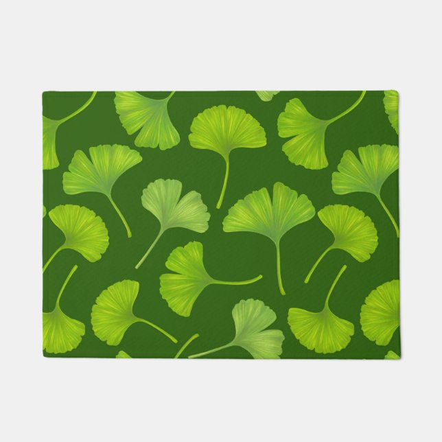 Ginkgo pattern on dark green doormat (Front)