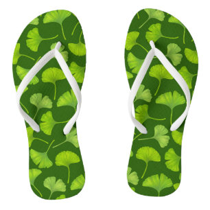 Ginkgo pattern on dark green jandals