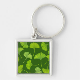 Ginkgo pattern on dark green key ring