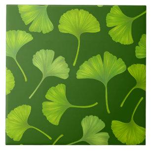 Ginkgo pattern on dark green tile