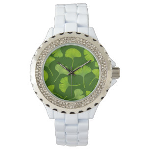 Ginkgo pattern on dark green watch