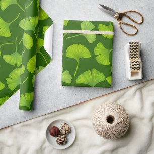Ginkgo pattern on dark green wrapping paper