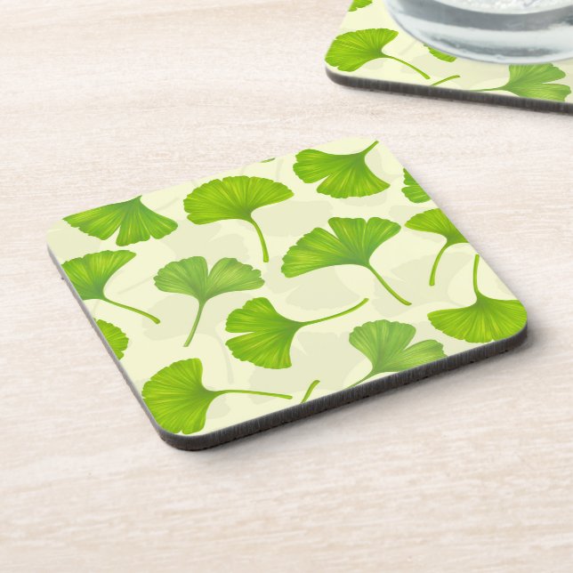 Ginkgo pattern on off white coaster (Left Side)