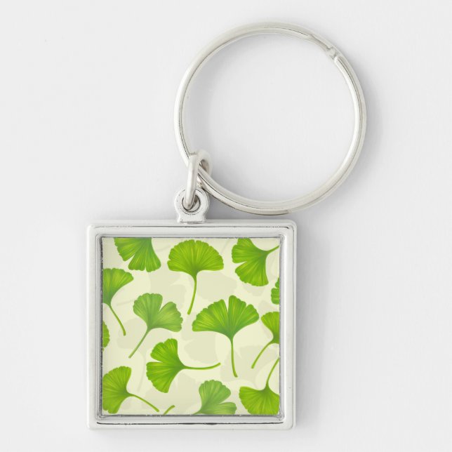Ginkgo pattern on off white key ring (Front)