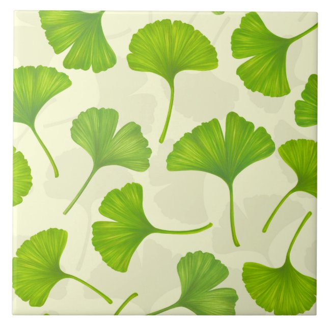 Ginkgo pattern on off white tile (Front)
