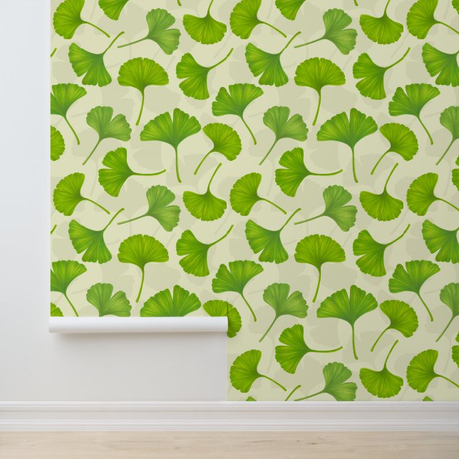 Ginkgo pattern on off white wallpaper (Application)