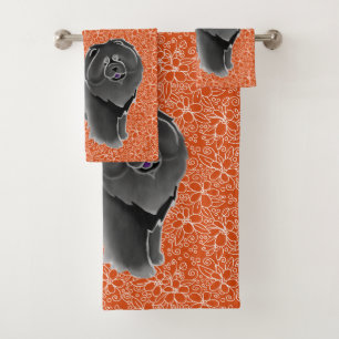 GINKGO the black chow on orange Bath Towel Set
