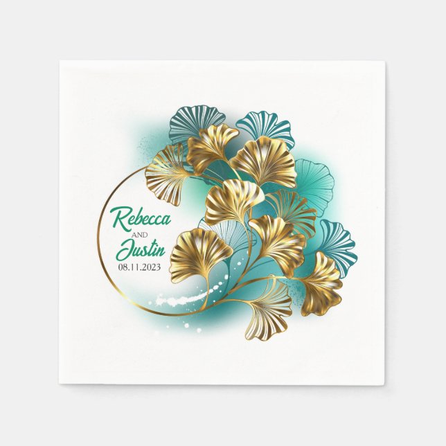Ginko biloba gold leaf Modern Boho Napkin (Front)