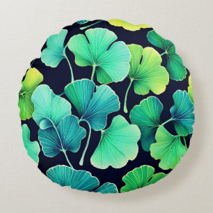 Ginko biloba leaves round cushion