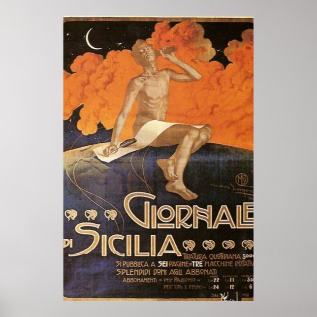 Giornale Di Sicilia Vintage Italian Travel Poster (Front)