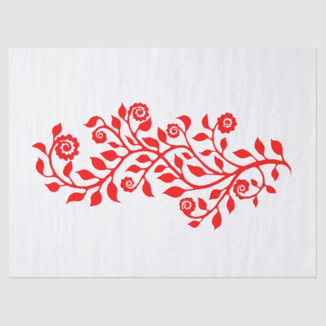 Gipsy Christmas Elegant Floral Swirls White & Red Tissue Paper (Front)