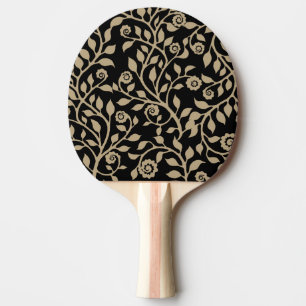 Gipsy Swirls Elegant Floral Pattern Black Beige Ping Pong Paddle