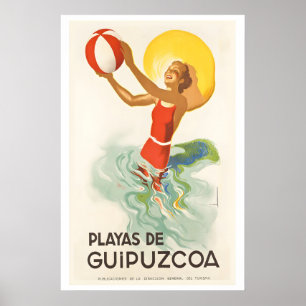 Gipuzkoa Beaches Spain Vintage Travel Poster