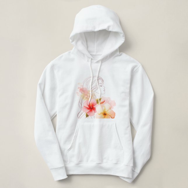 Gir close her eyes whithe red flower hoodie (Design Front)