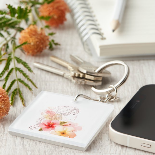 Gir close her eyes whithe red flower key ring (Front Right)