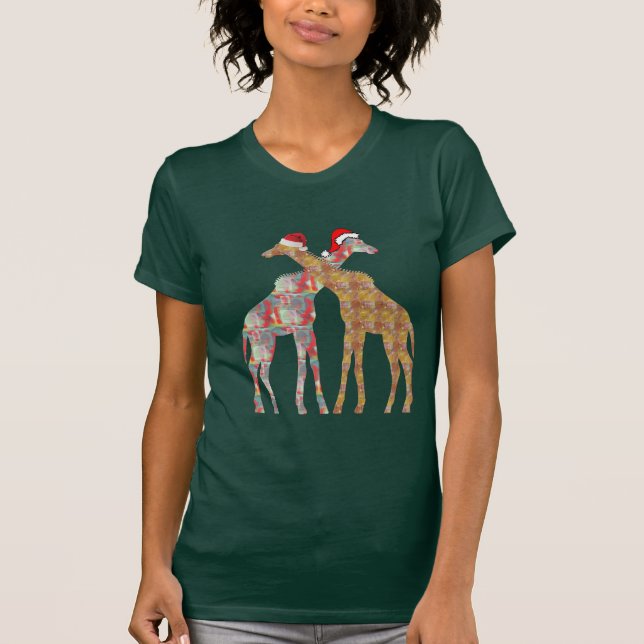 giraff pair santa hat christmas t-shirts wild life (Front)