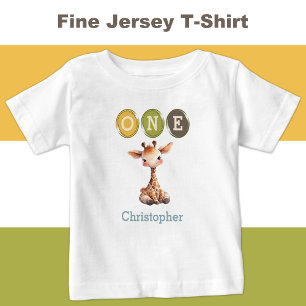 Giraffe 1st Birthday one with name blue Baby T-Shirt