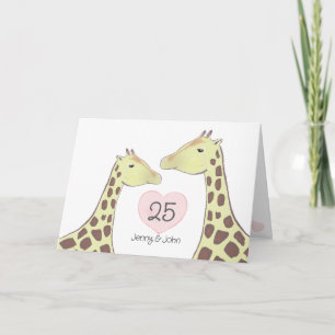 Giraffe 25th Silver Wedding Anniversary  Card