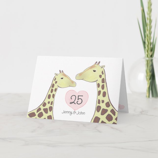 Giraffe 25th Silver Wedding Anniversary  Card (Front)
