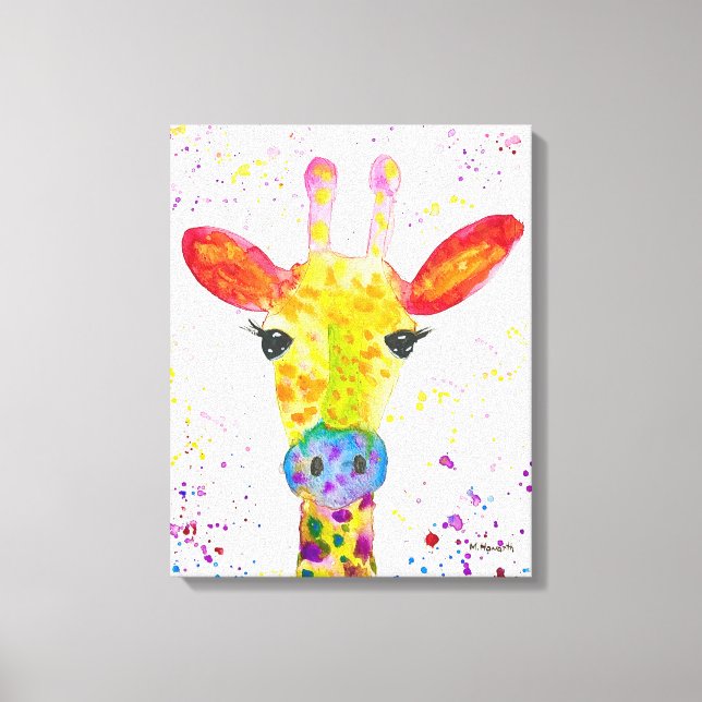Giraffe Abstract Animals Wild Cute Art Rainbow Canvas Print (Front)