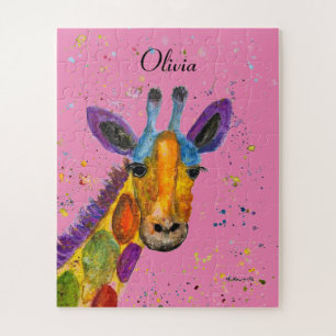 Giraffe Abstract Animals Wild Cute Art Rainbow Jigsaw Puzzle