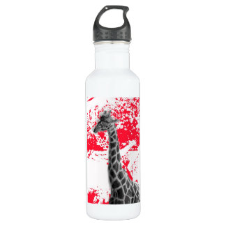 Giraffe, Abstract In Red Water Bottle