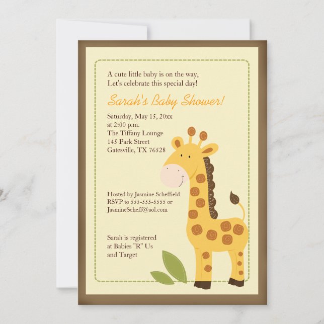 Giraffe Adventure 5x7 Baby Shower Invitation (Front)