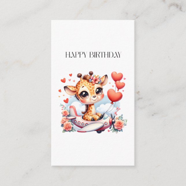 Giraffe Aeroplane Birthday Enclosure Card (Front)