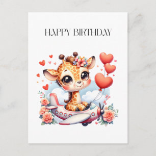Giraffe Aeroplane Birthday Holiday Postcard