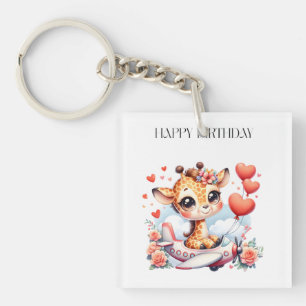 Giraffe Aeroplane Birthday Key Ring
