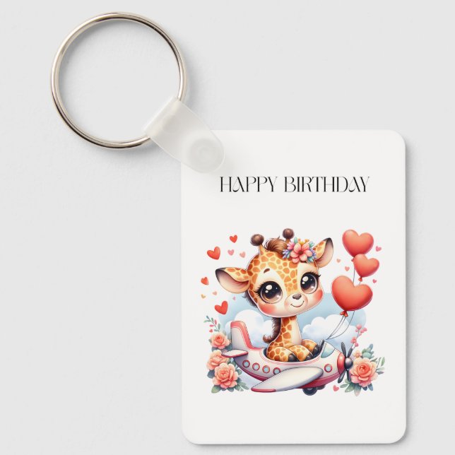 Giraffe Aeroplane Birthday Key Ring (Front)
