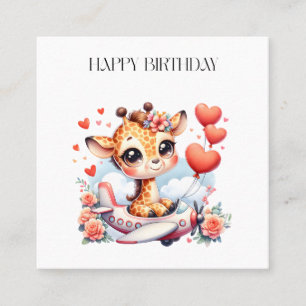 Giraffe Aeroplane Birthday Square Business Card