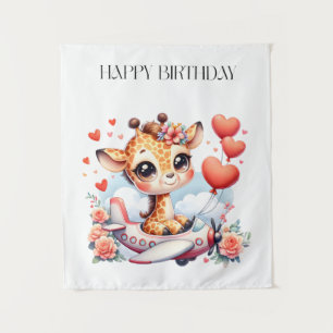 Giraffe Aeroplane Birthday Tapestry