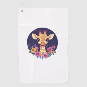 Giraffe Among Flowers Under Starry Night Charm   Golf Towel
