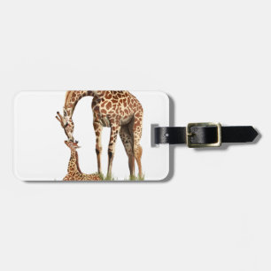 Giraffe and baby calf kissing luggage tag