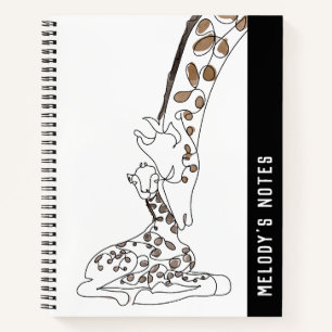 Giraffe and Baby Line Art Nature Animals  Notebook