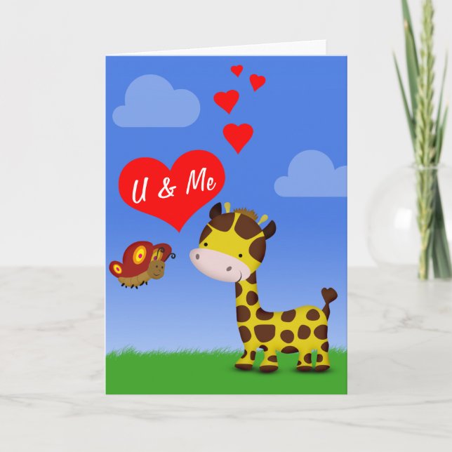 Giraffe and Butterfly in Love Card (Front)