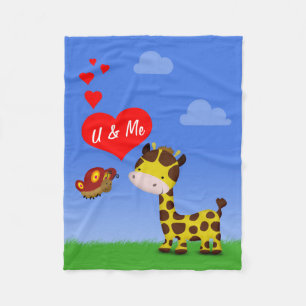 Giraffe and Butterfly in Love Fleece Blanket